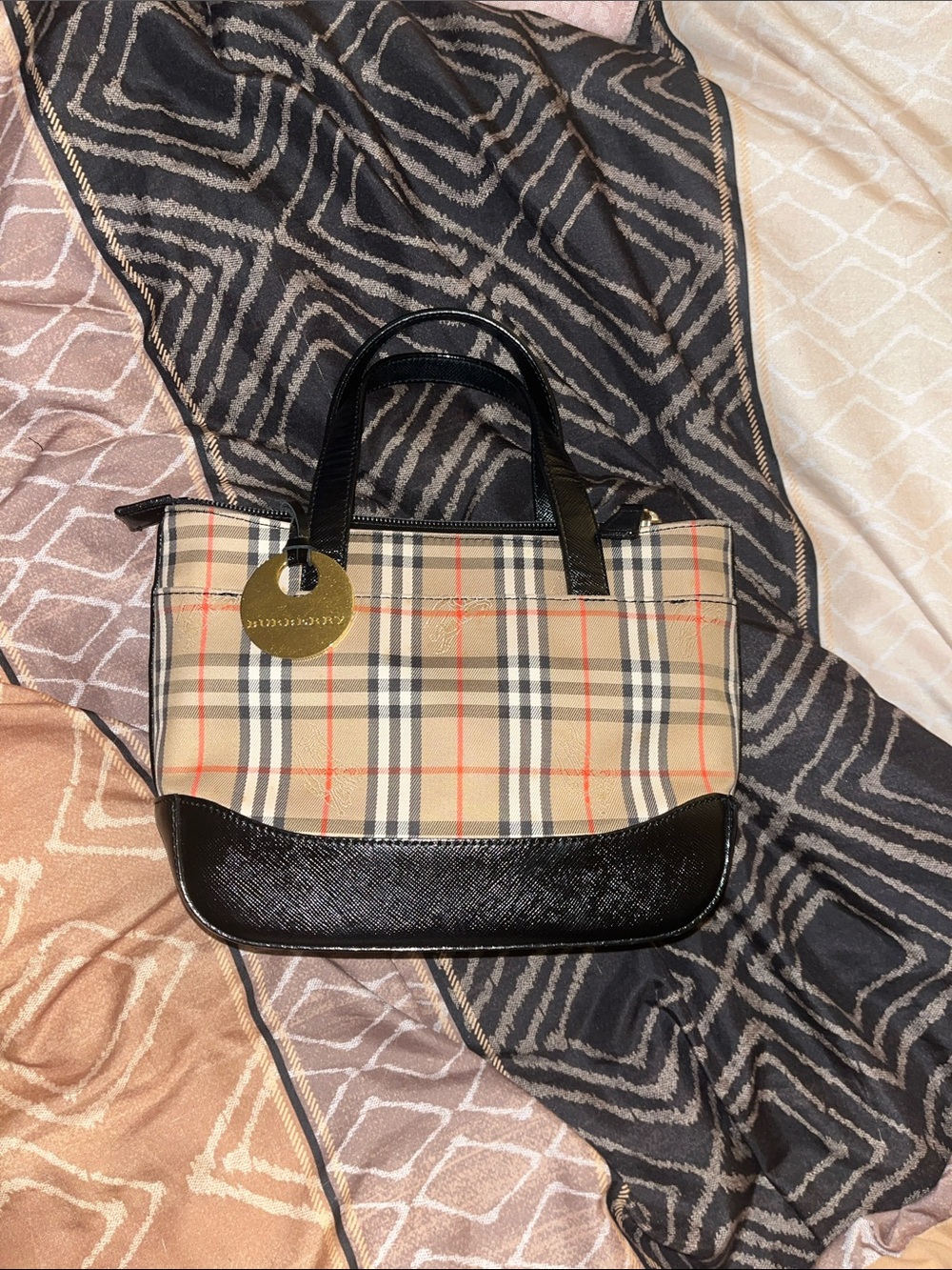 Burberry Classic Plaid Tote Bag with Black Trim